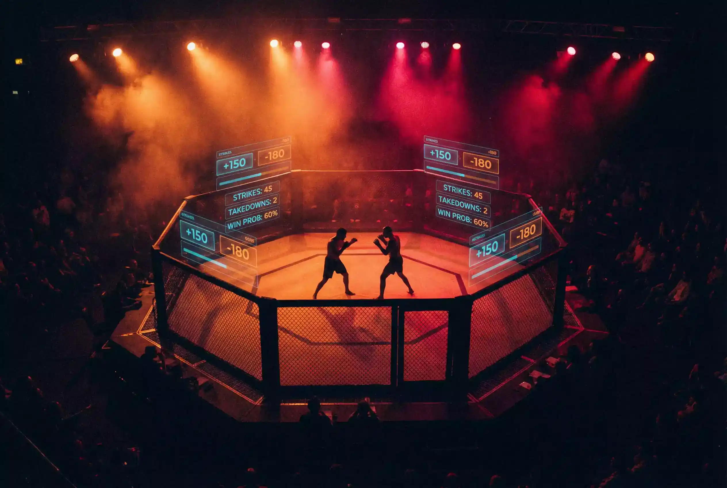 MMA-Kampf im Oktagon mit Quotenanalyse-Overlay - datenbasierte Wettstrategien